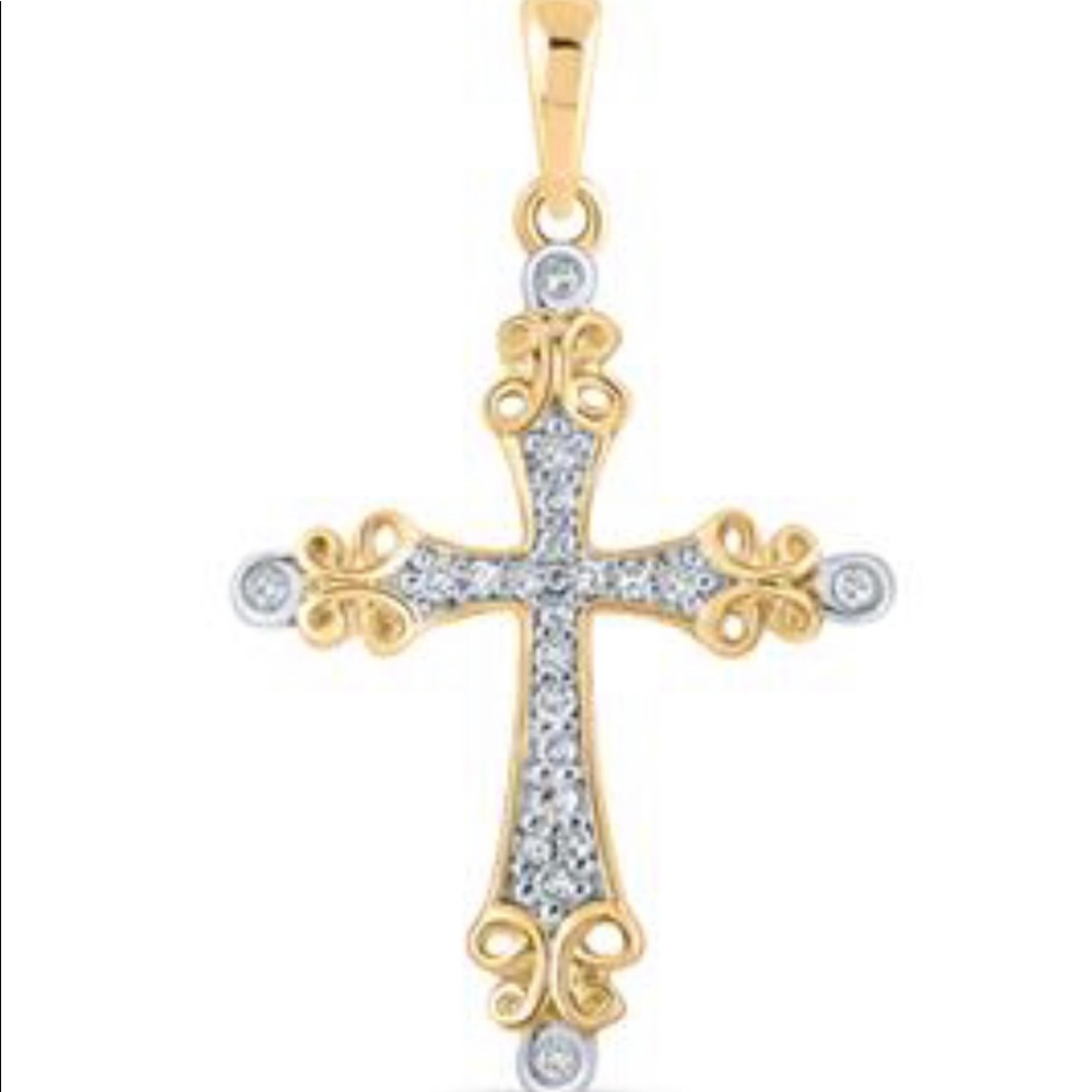 10k GOLD Vermeil genuine natural REAL DIAMOND cross pendant, Free Appraisal SALE - Picture 10 of 10